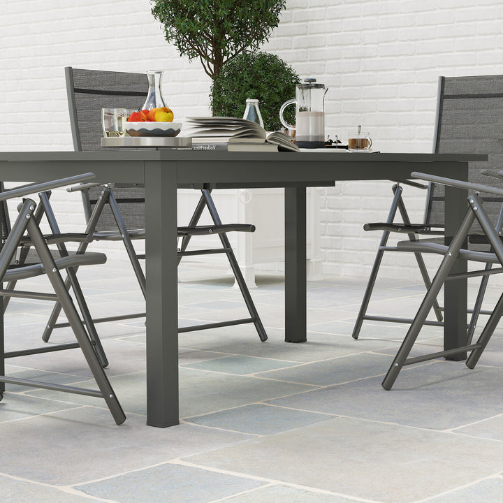 Udvidet havebord 160/220x90cm, aluminium spisebord til 6-8 personer, vejrbestandigt, lameldesign til haven, grå