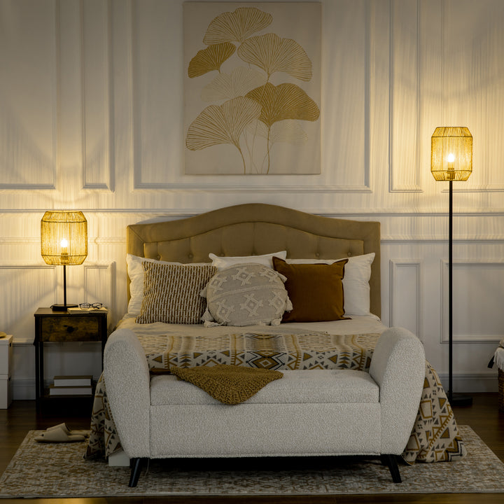 2-Delt belysningssæt. 1 gulvlampe, 1 bordlampe, 38 cm x 38 cm x 158 cm, naturlig + sort