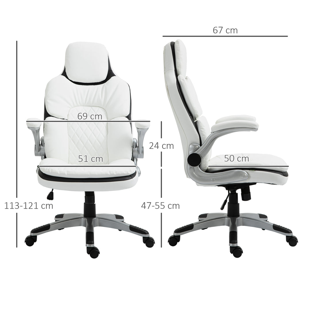 Ergonomisk kontorstol med foldbare armlæn, højdejusterbar kontorstol med vippefunktion, tykt polstret stol med justerbare polstrede armlæn 69 x 67 x 113-121 cm