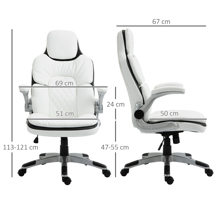Ergonomisk kontorstol med foldbare armlæn, højdejusterbar kontorstol med vippefunktion, tykt polstret stol med justerbare polstrede armlæn 69 x 67 x 113-121 cm