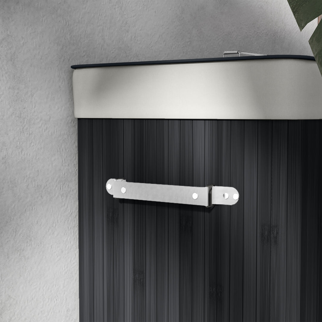 Vasketøjskurv, vasketøjsboks, vasketøjskurv med låg, lærredspose, bambus, foldbar, 72L, sort, 40 x 30 x 60 cm