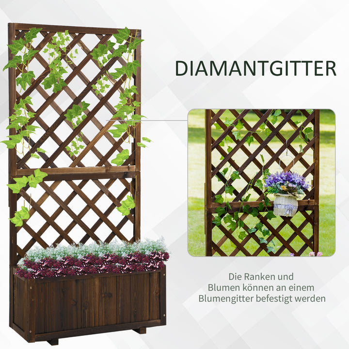 Højbed plantekasse med espalier, 72,5 x 31,5 x 149,5 cm til have balkon terrasse, brun