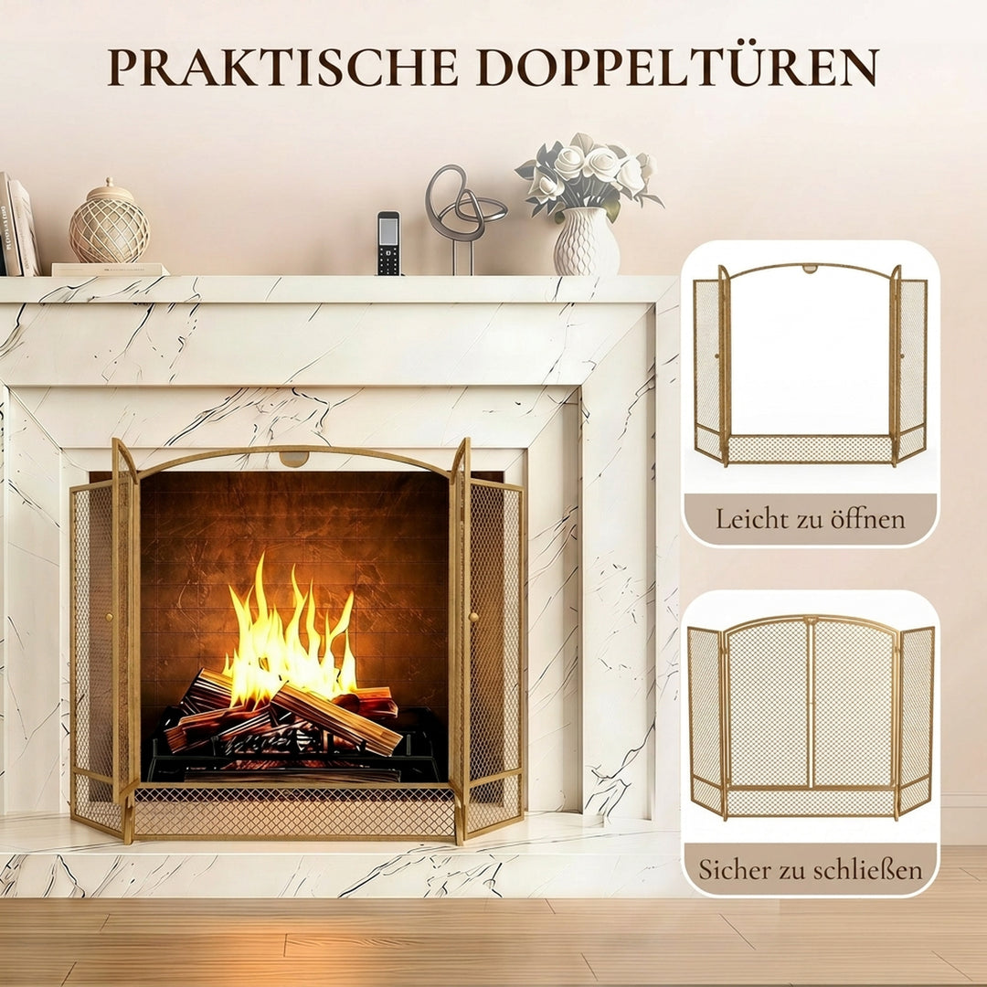 Pejsesikringsskærm, 3-delt gnistbeskyttelse med dobbeltdøre 122x75cm