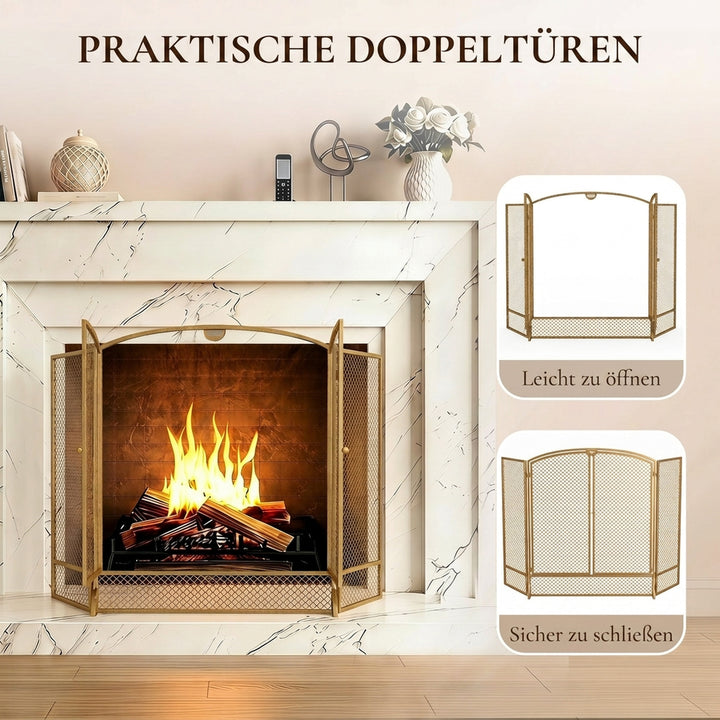 Pejsesikringsskærm, 3-delt gnistbeskyttelse med dobbeltdøre 122x75cm