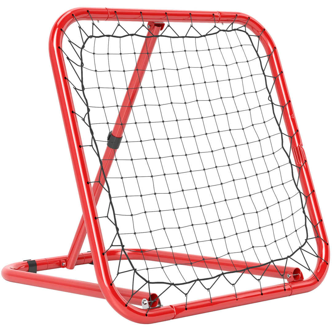 Fodbold reboundernet, foldbart, rebound wall, justerbar i 5 niveauer, metal, 78 x 84 x 65-78 cm, rød