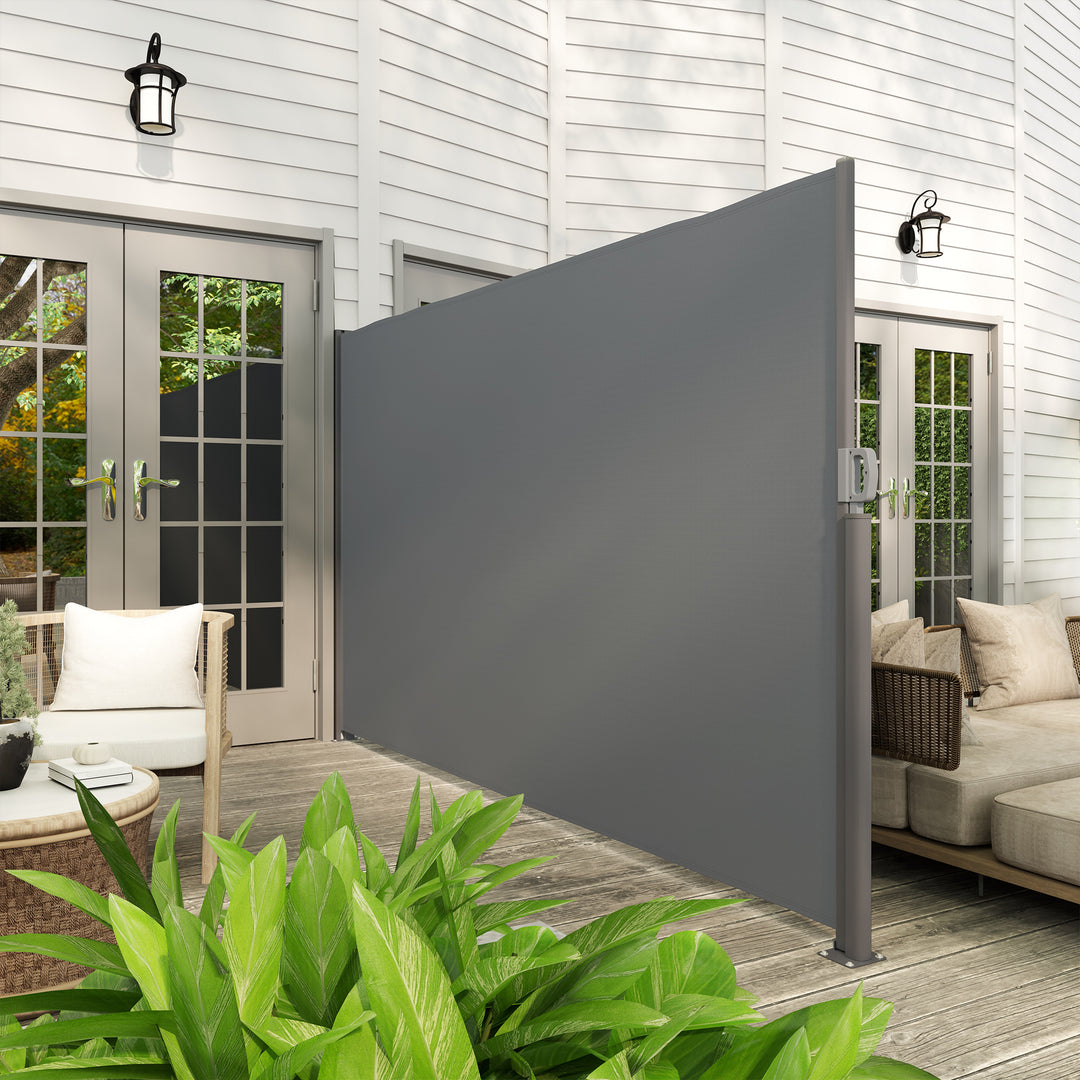 Sidemarkise, udtrækkelig, uigennemsigtig privatlivsskærm med vægbeslag, belægning, 300x180 cm, mørkegrå