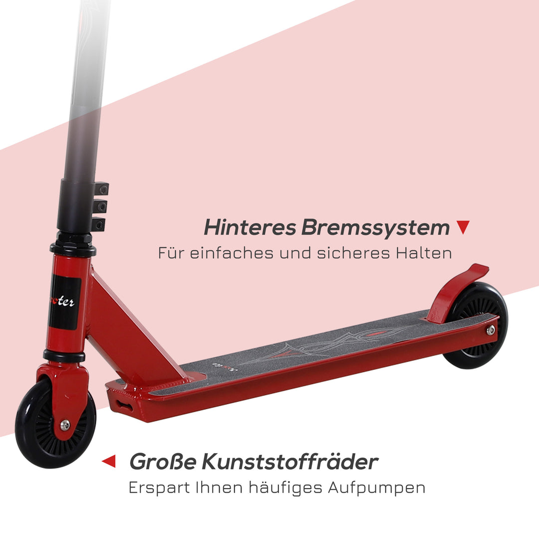 Pro stunt scooter til børn og voksne, freestyle scooter, 100mm syntetiske læderhjul, aluminium rød, til tricks