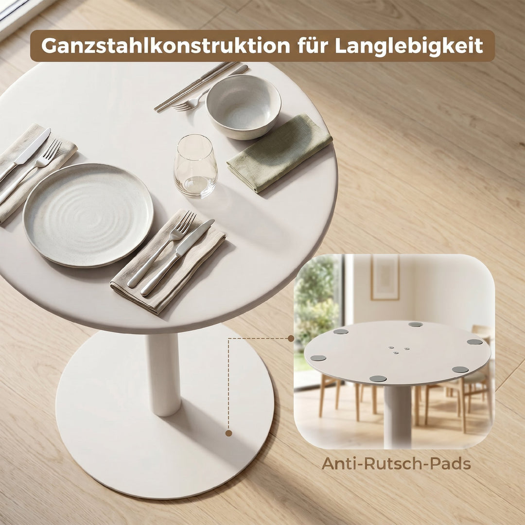 Rundt køkkenbord til 2 personer med stålramme, pladsbesparende, 60 x 60 x 72 cm, beige