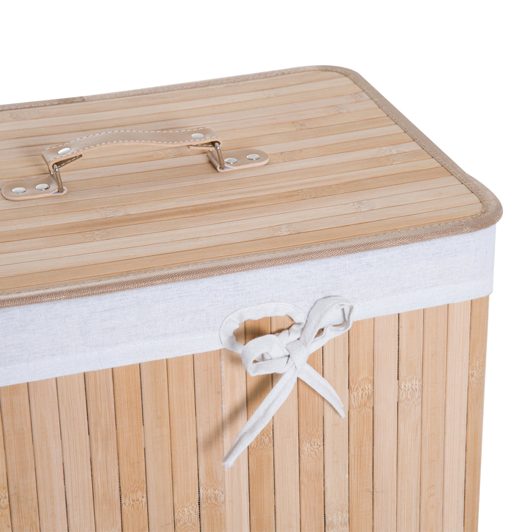 Vasketøjskurv smal med låg 72l vasketøjsopsamler med håndtag, aftagelig vasketøjspose, naturfarvet