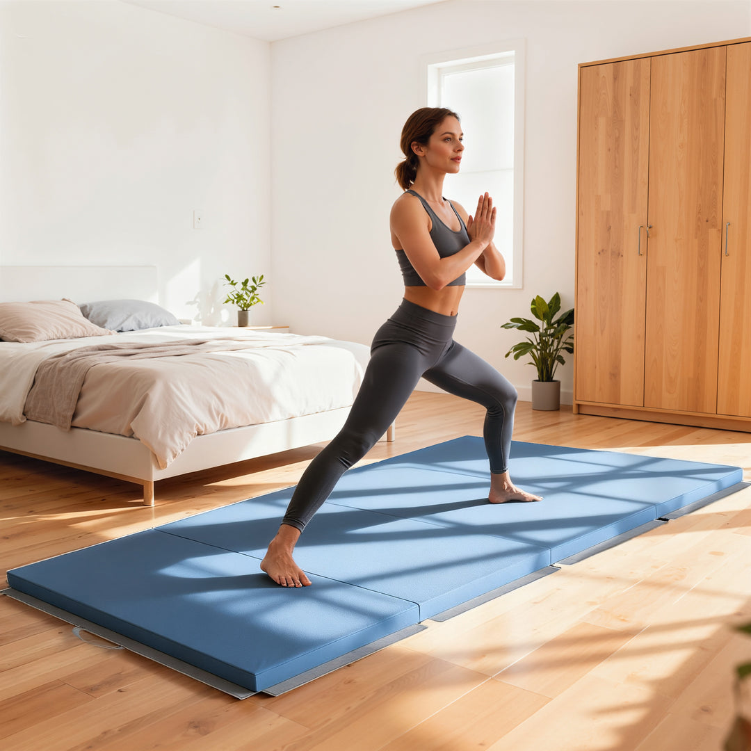 Træningsmåtte, foldbar fitnessmåtte, 240 x 120 x 5 cm, lyseblå
