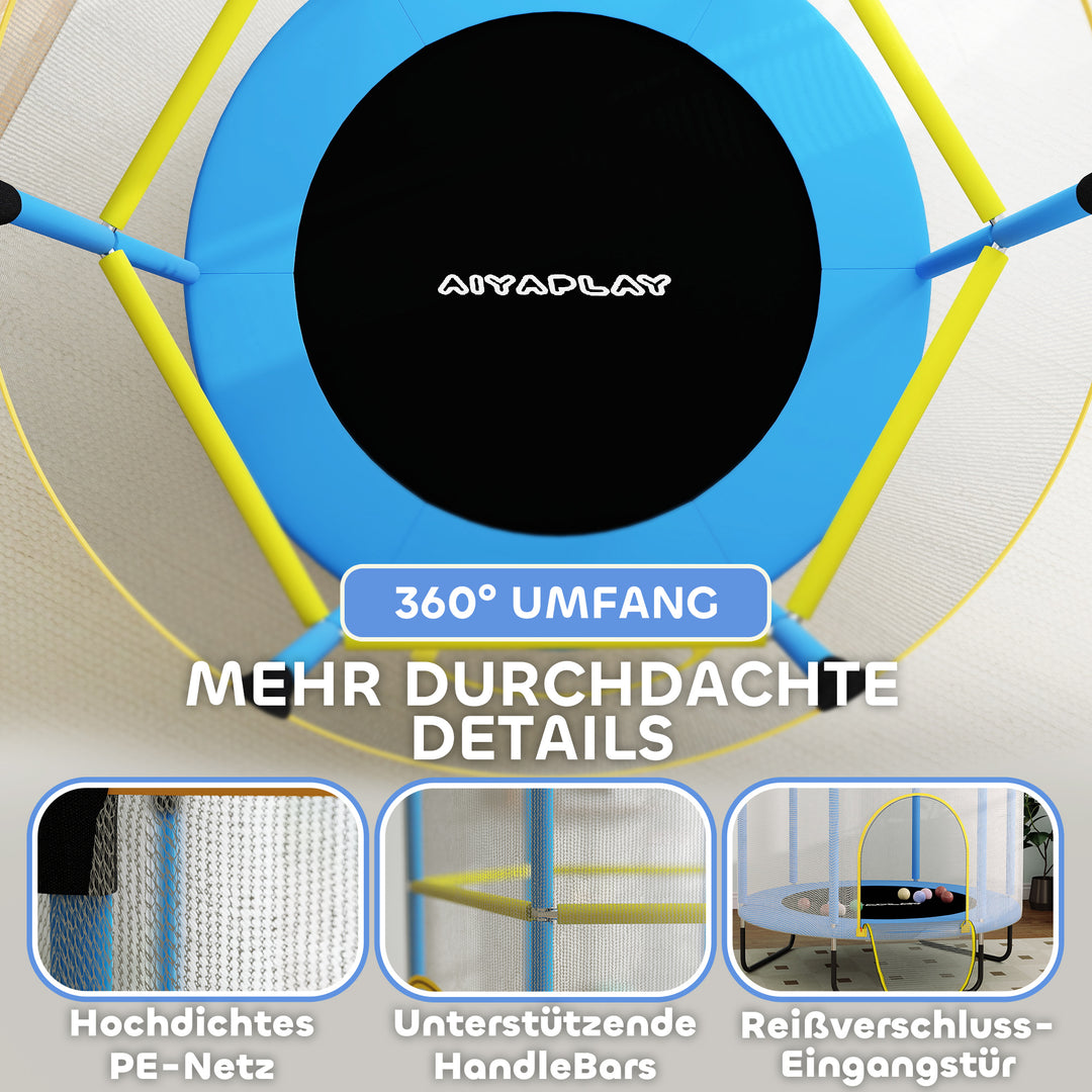 Børnetrampolin, sikkerhedsnet, skridsikre ben, lynlåsindgang, farverig