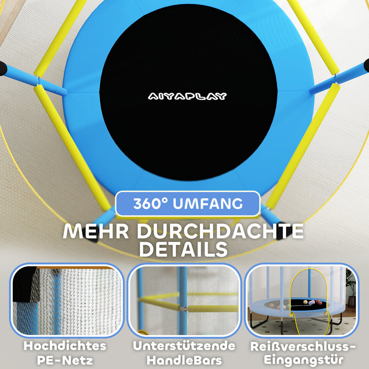 Børnetrampolin, sikkerhedsnet, skridsikre ben, lynlåsindgang, farverig