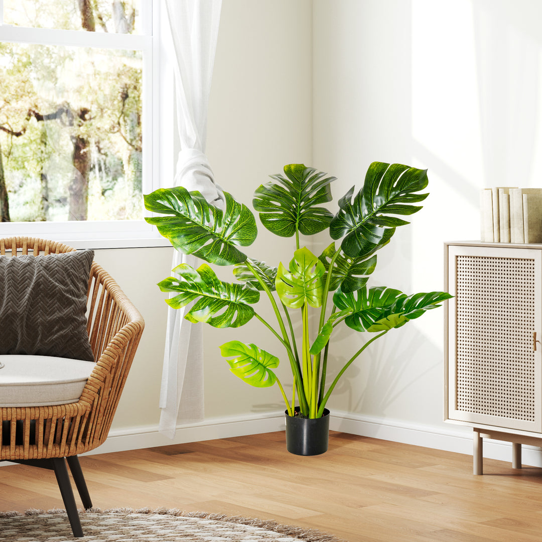 Kunstige planter 110 cm kunstig monstera kunstige planter i potte kunstigt træ stueplante dekorativ plante kontorplante plastikpotte til indendørs og udendørs