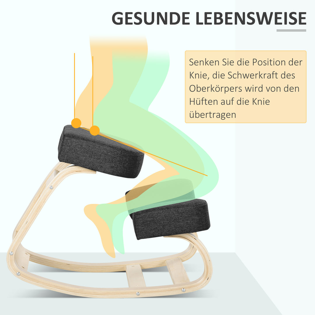 Knælestol, ergonomisk skammel, polstret skammel til sund siddestilling, birketræ, 120 kg lasteevne, sort