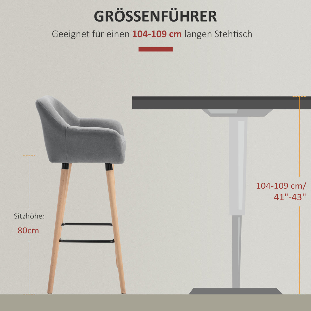 Sæt med 2 barstole, inklusive fodstøtte, massivt træ, 55 cm x 48 cm x 100 cm, grå