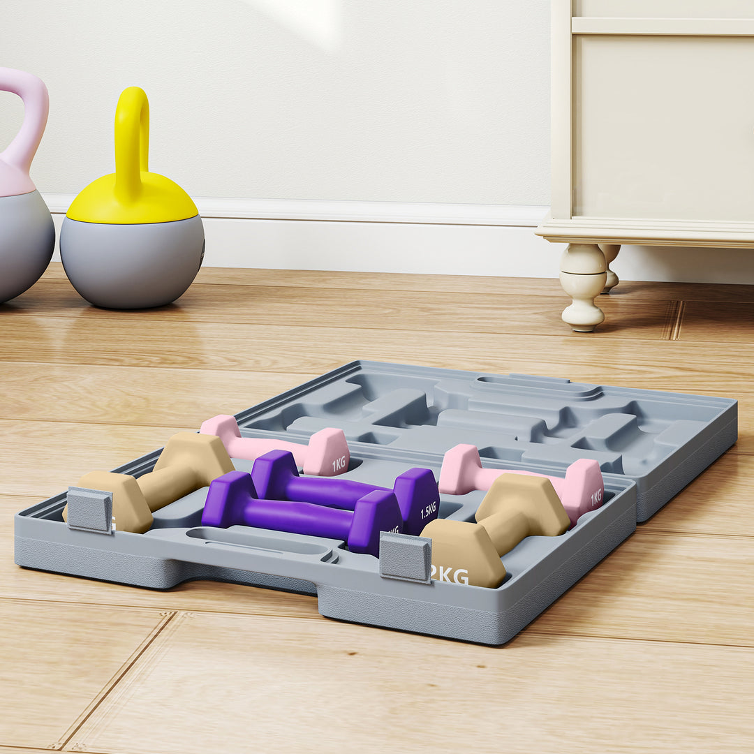 Håndvægtsæt, sæt med 6 håndvægte med vægte, stålhåndvægtsæt, 1 kg, 1,5 kg, 2 kg