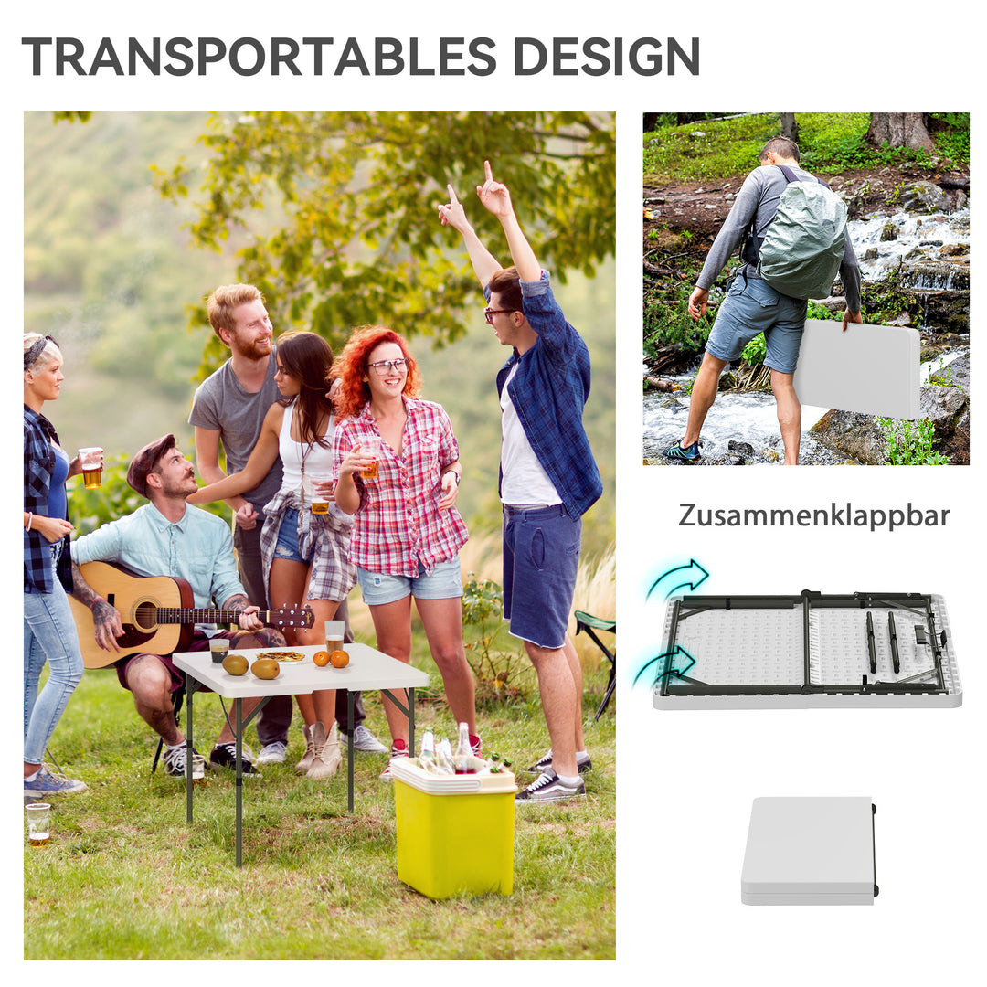 Picnicbord, foldbart campingbord, justerbart i to højder, til havefester, camping, plastik, metal, hvid