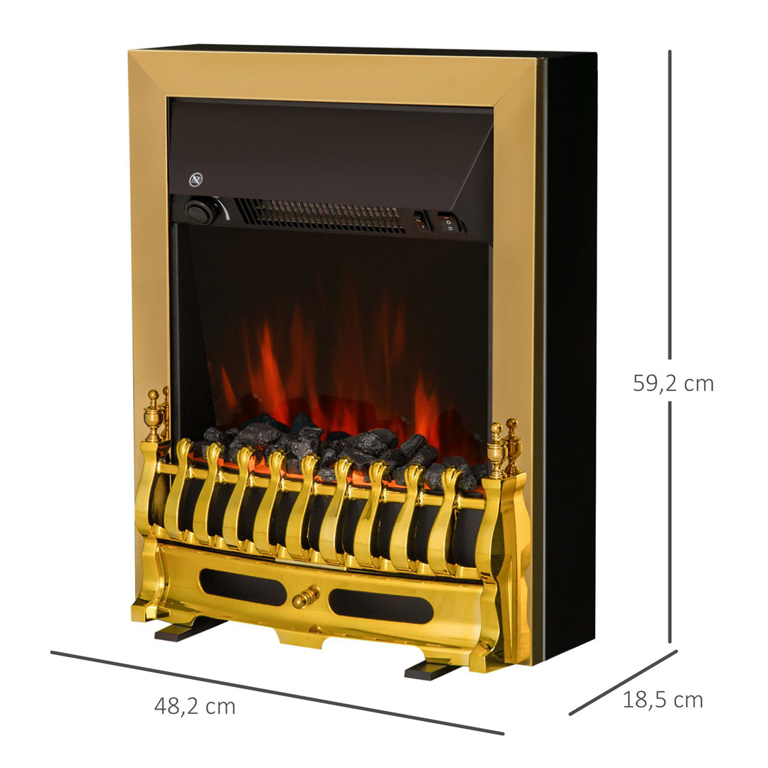 Elektrisk pejs med varmelegeme, elektrisk pejs med LED-flammeeffekt, 1000/2000W dekorativ pejs, elektrisk pejseovn, guld