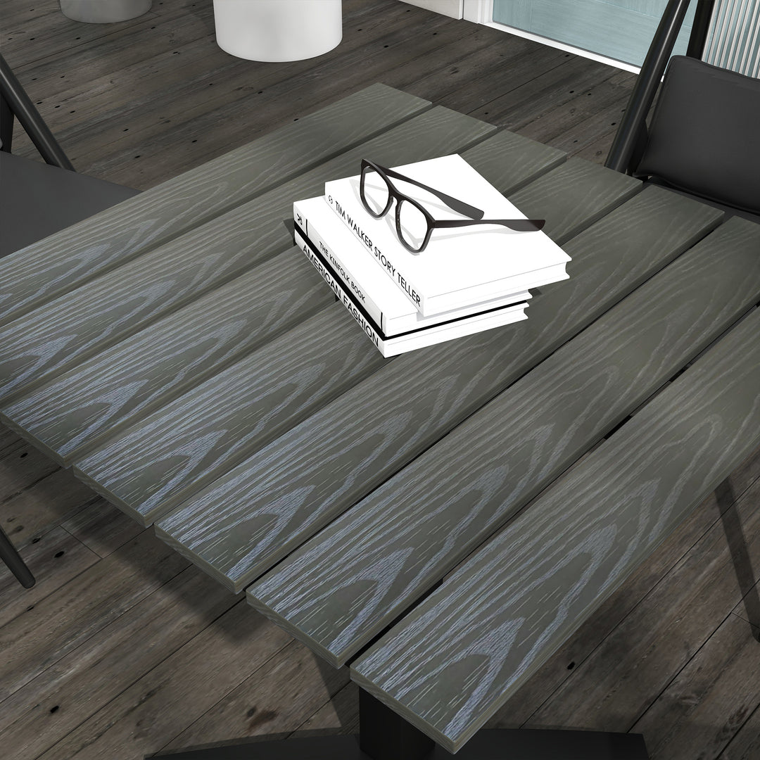 Havebord, til 4 personer, trælook, aluminiumsramme, 70 x 70 x 76 cm, grå