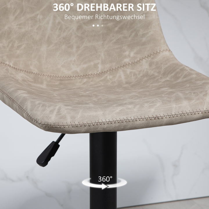 Sæt med 2 retro barstole, højdejusterbare, drejelig, kunstlæder, 42 x 48 x 91-112 cm, beige