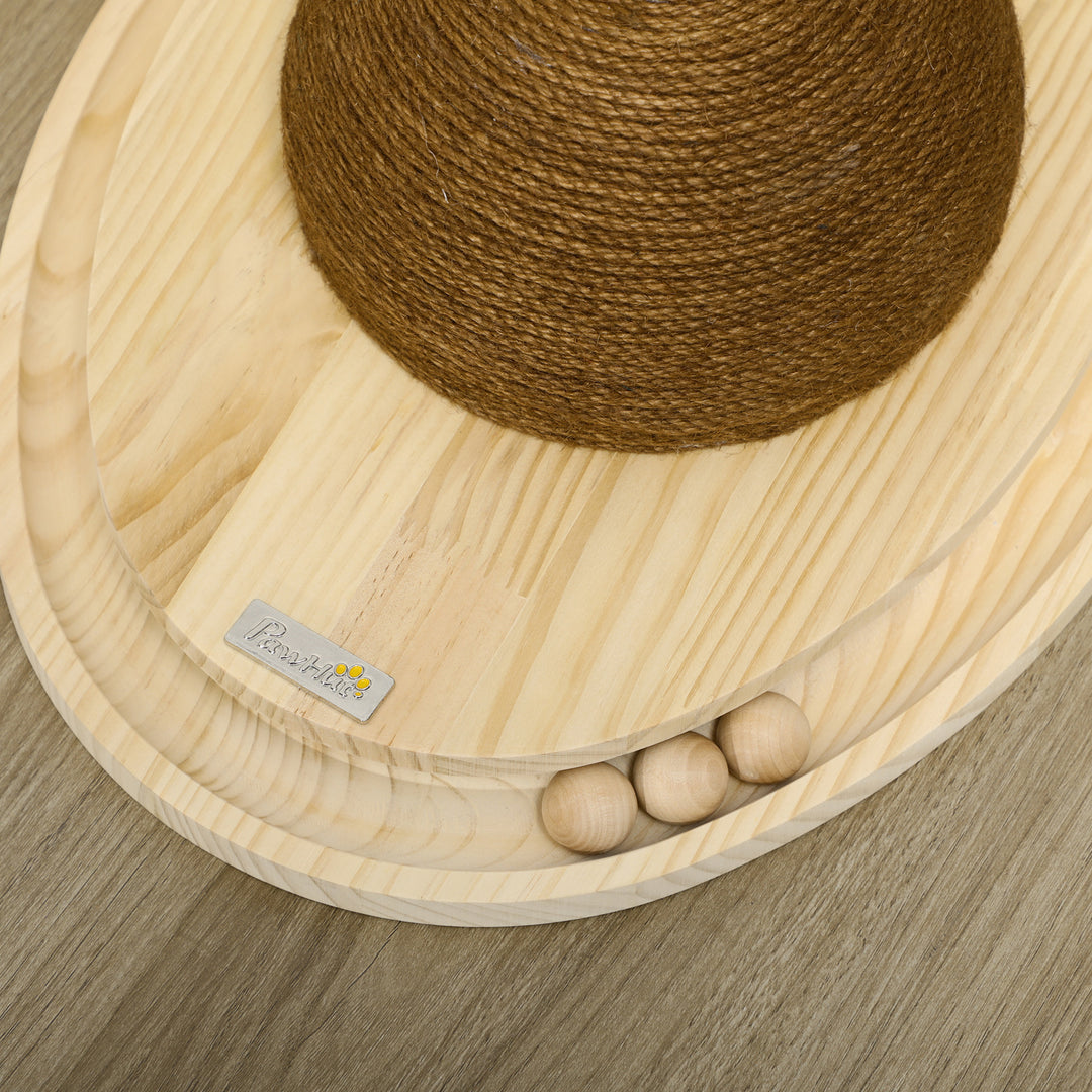 Interaktivt kattelegetøj, kradseflade, oval boldbane, fyrretræ, 39,5 x 32,5 x 14,5 cm