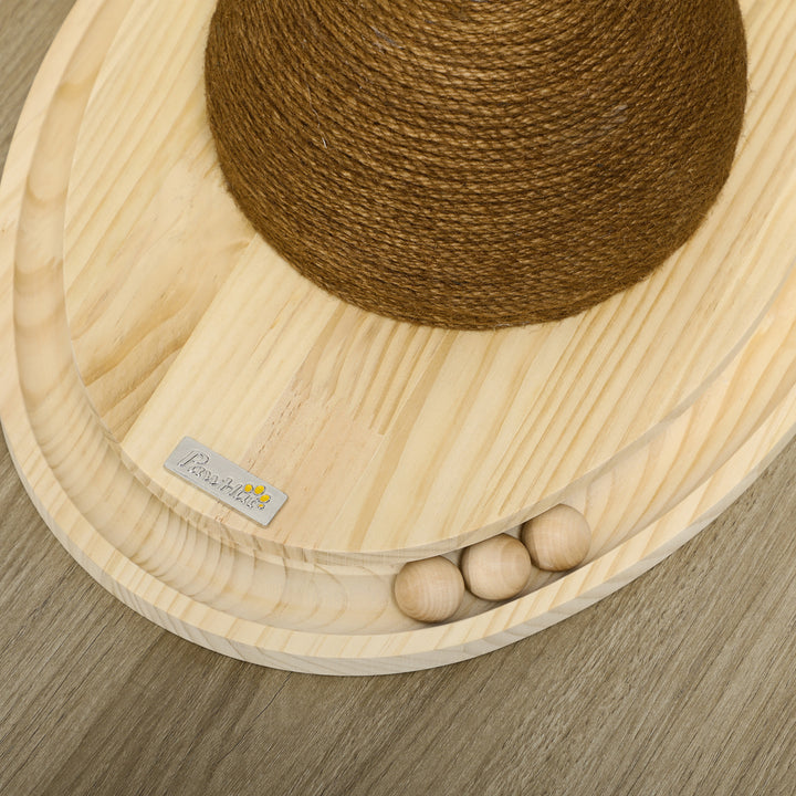 Interaktivt kattelegetøj, kradseflade, oval boldbane, fyrretræ, 39,5 x 32,5 x 14,5 cm