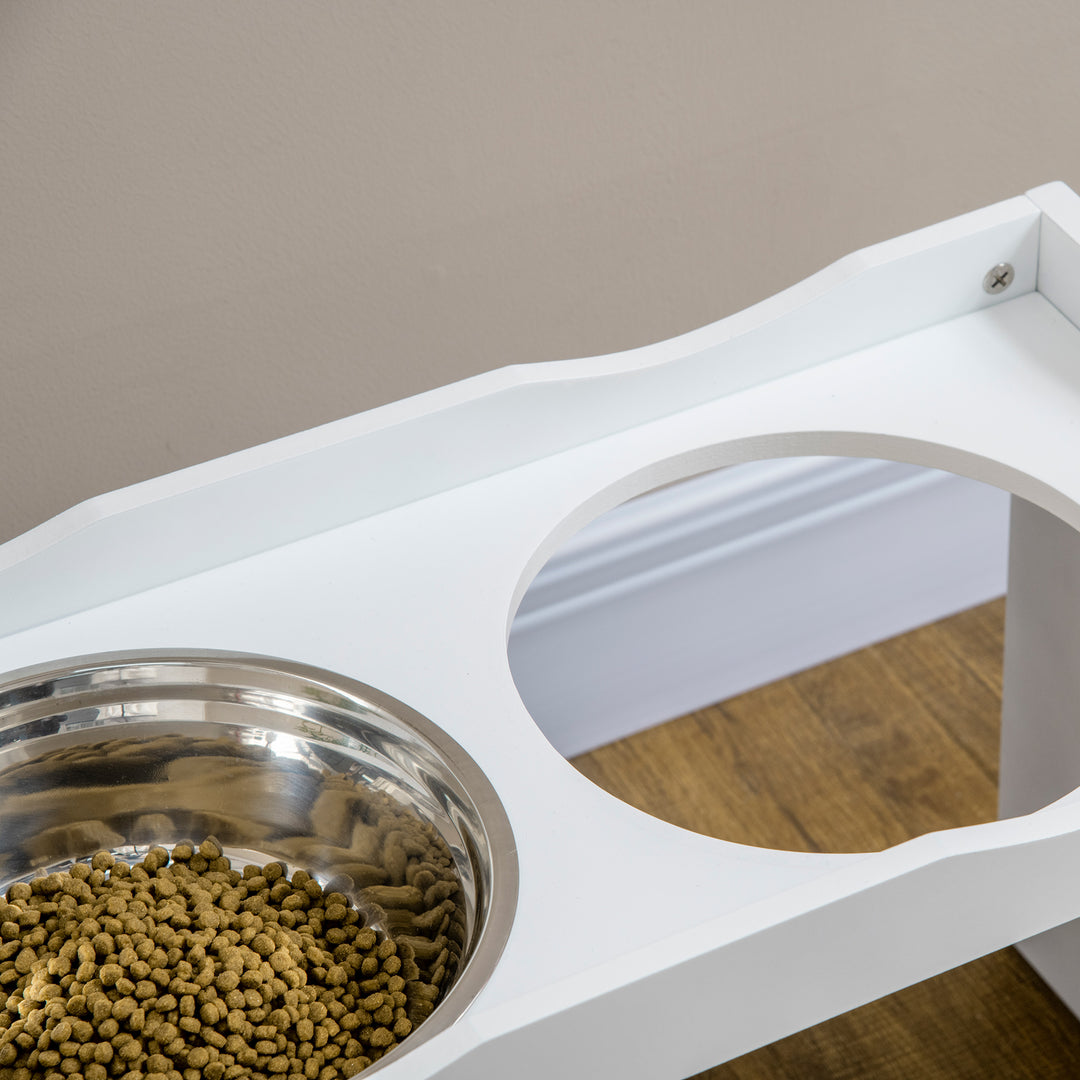 Foderstation, skålstativ, 2 2-liters foderskåle, rustfrit stål, til store hunde, hvid, 63 x 30 x 24 cm