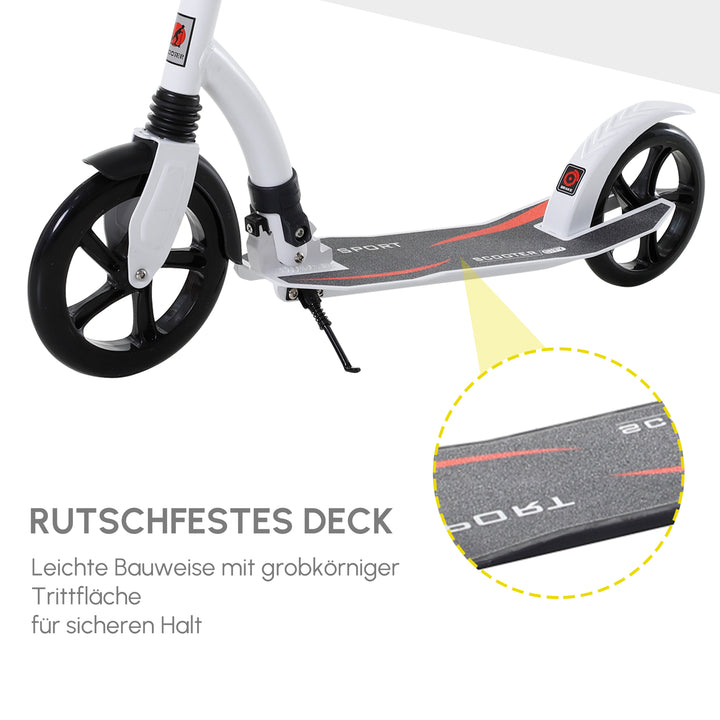 Børneløbehjul, løbehjul med støddæmpning, sammenklappelig og højdejusterbar, fra 14 år, aluminium, hvid, 92,5 x 37,5 x 82-97 cm