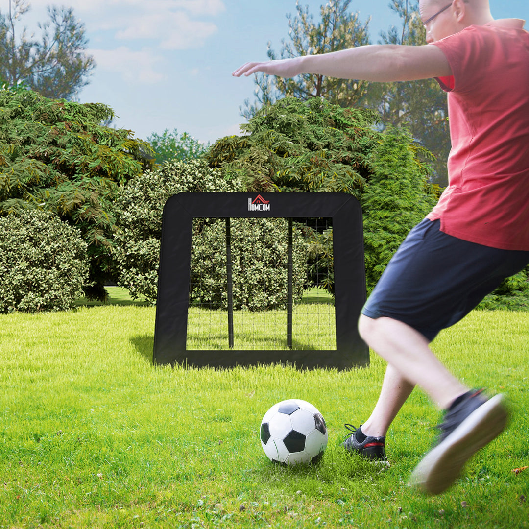 Rebounder til fodbold, 128 x 118 cm reboundvæg med beskyttende kantpinde, justerbar i 5 niveauer, bærbar rebound, fodboldmål til unge, reboundvæg til fodboldtræning, sort