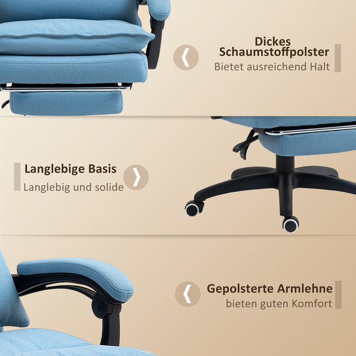 Massagekontorstol, skrivebordsstol med massagefunktion, højdejusterbar, ergonomisk drejestol, nylon, blå