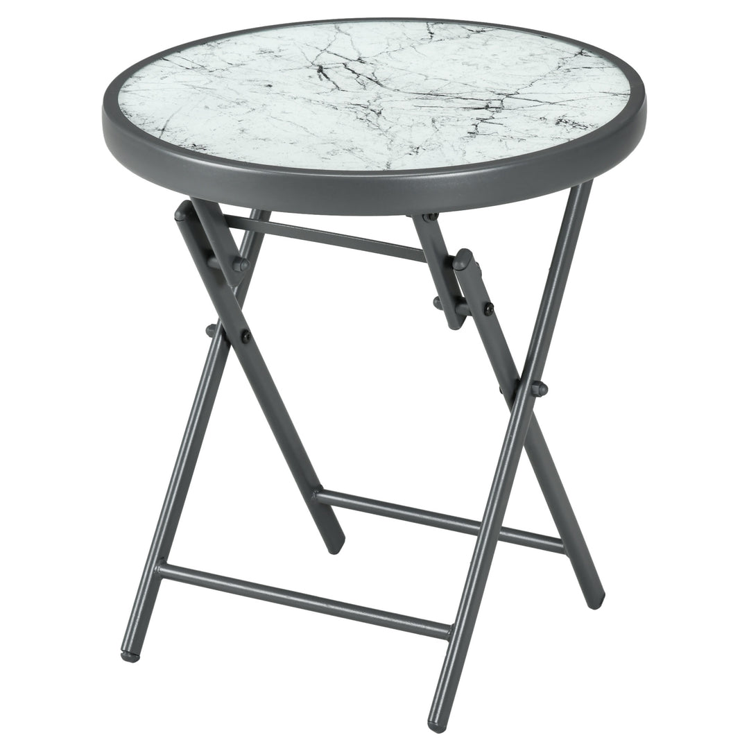 Sammenklappeligt sidebord, udendørs klapbord, med bordplade af hærdet glas, til terrasse, 45 x 45 x 50 cm, hvid