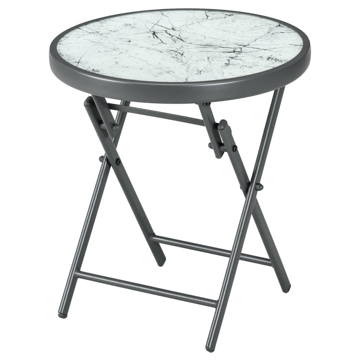 Sammenklappeligt sidebord, udendørs klapbord, med bordplade af hærdet glas, til terrasse, 45 x 45 x 50 cm, hvid