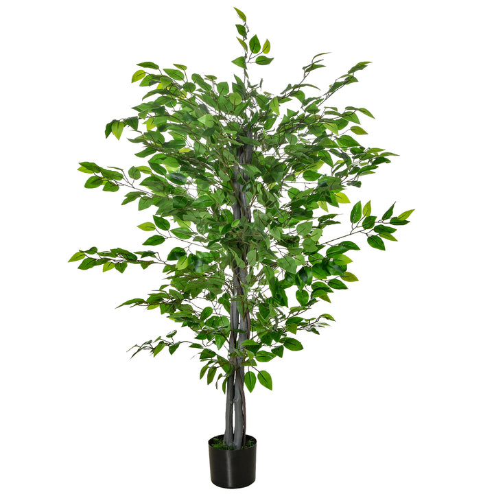 Kunstigt træ, ficus kunstig plante, realistisk udseende, cementpotte, 135 cm, nem vedligeholdelse, plastik, grøn
