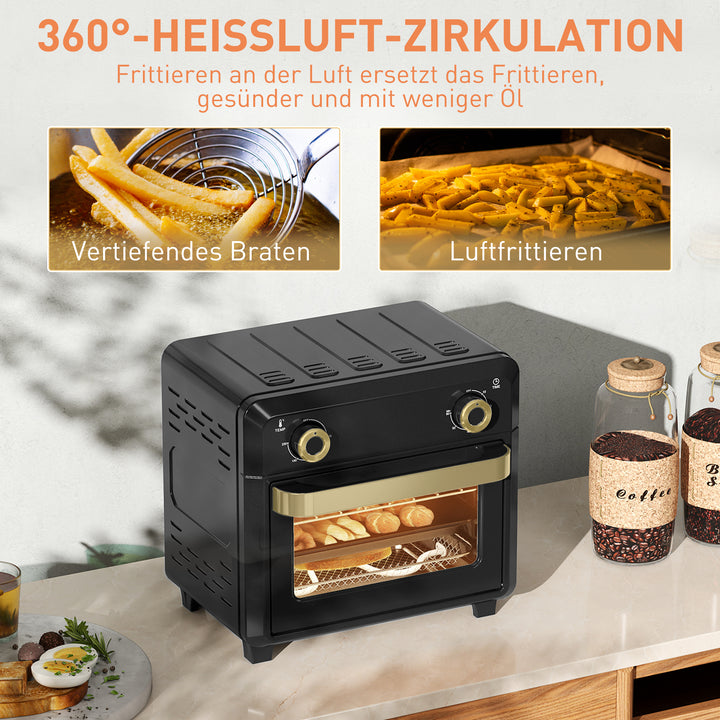 Miniovn med varmluft, airfryer, timer, indvendig belysning, 10L, sort