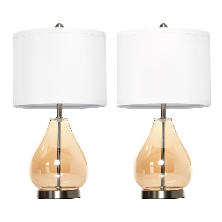 Sæt med 2 bordlamper, e27-fatning, 40 w, glas, hør, metal, rav, 30 x 56 cm