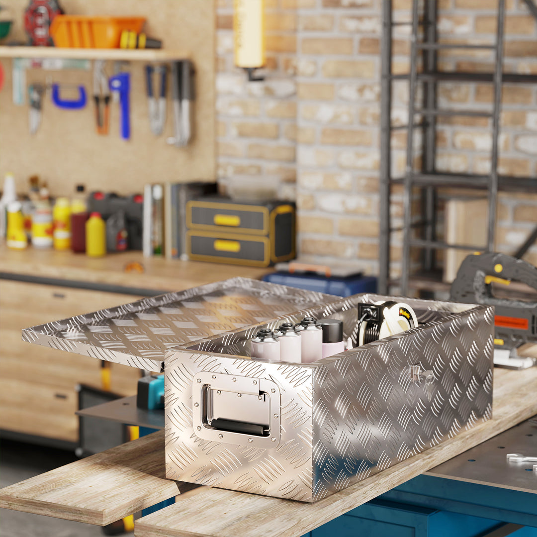 Værktøjskasse, værktøjskasse, med lås, to bærehåndtag, aluminium, 76 x 33 x 25 cm