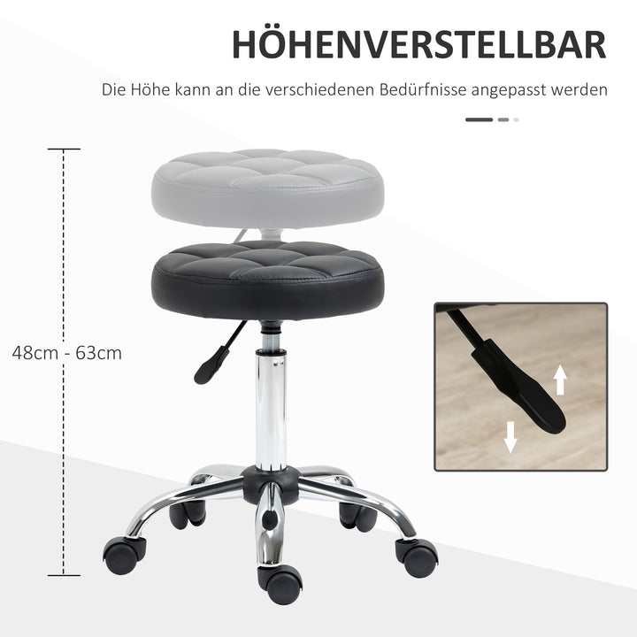 Sæt med 2 rullestole, højdejusterbare, drejestole 48-63 cm, arbejdsstol 360° drejelig, kontorstol til kontor, salon, massage, spa, sort