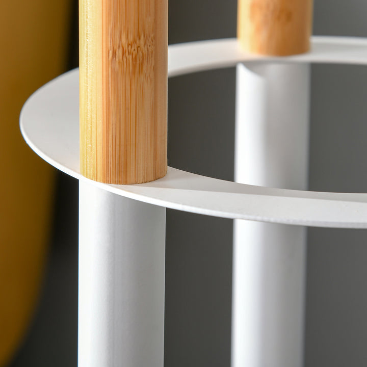 Knagerække, tøjstativ med 12 kroge og paraplystativ, træformet knagerække, moderne jakkestativ til tøj, hat, taske, til stue, soveværelse, bambus, natur + hvid