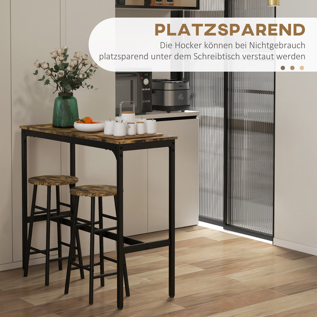 Barbord med 2 stole i industrielt design sæt med 2 barstole med bord, industrielt design, 3 dele, brun + sort