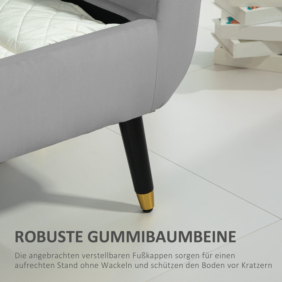 Opbevaringsbænk med armlæn, kommodebænk, fløjlspolyester, gummitræ, lysegrå, 107 x 42 x 65 cm