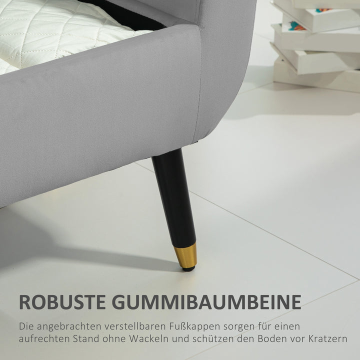 Opbevaringsbænk med armlæn, kommodebænk, fløjlspolyester, gummitræ, lysegrå, 107 x 42 x 65 cm