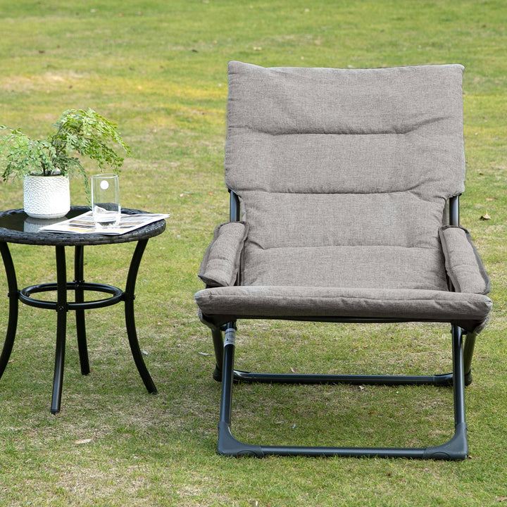 Metal havestol, klapstol med aftagelig hynde, vejrbestandig, foldbar, campingstol, liggestol, 120 kg vægtkapacitet, siddepladser til have, terrasse, balkon, 66B x 94D x 79H cm, grå