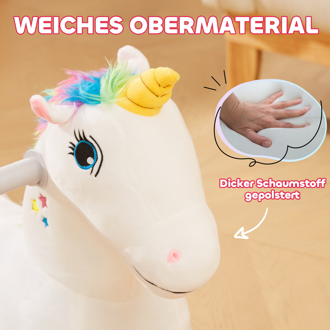 6V elektrisk rideenhjørning til børn, batteridrevet, med musikfunktion og fremadgående bevægelse, 18-36 måneder, hvid