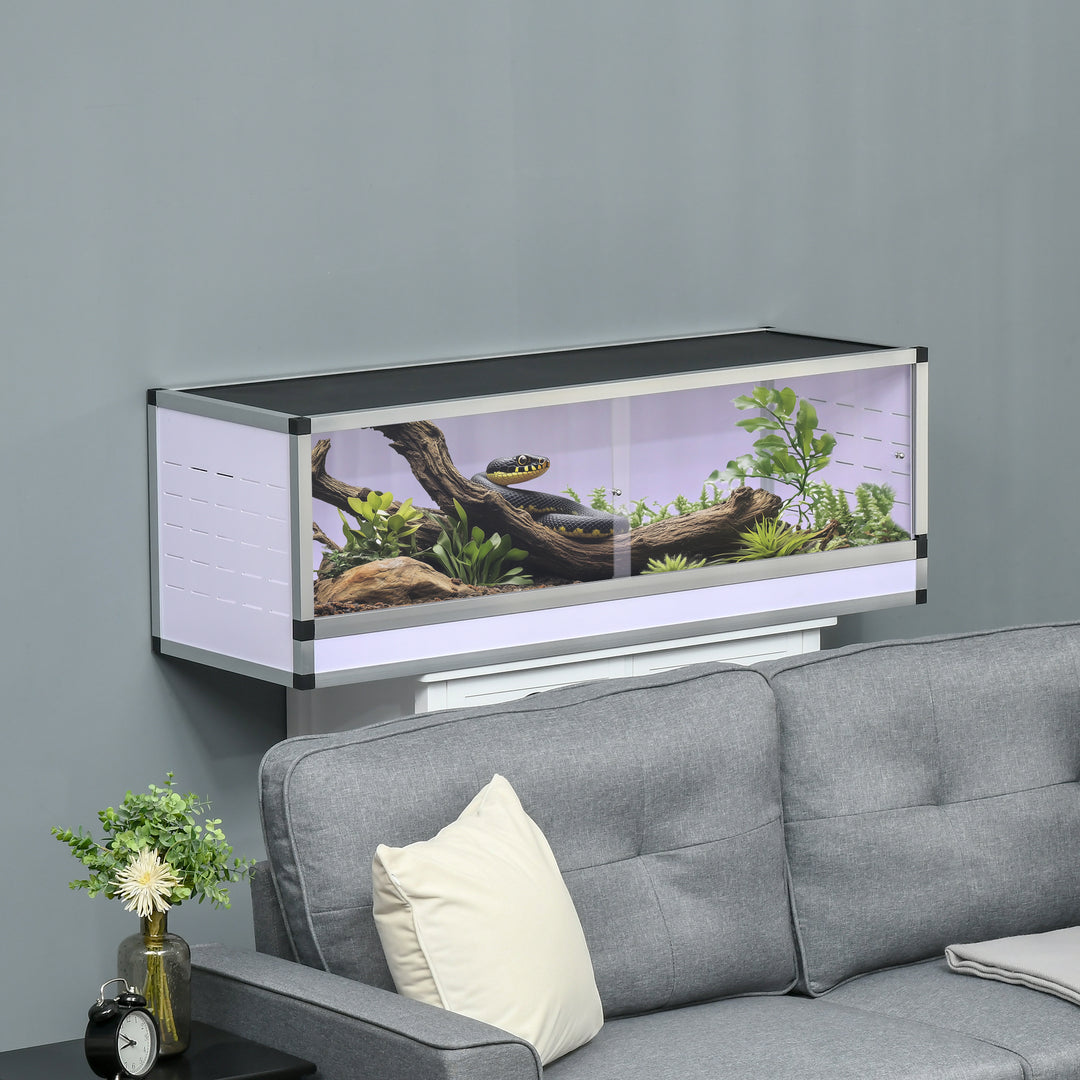 Terrarium lavet af aluminium til krybdyr, padder, spindlere, krybdyravlskasse, netterrarium, hvid + sølv + sort, 120 x 40 x 40 cm