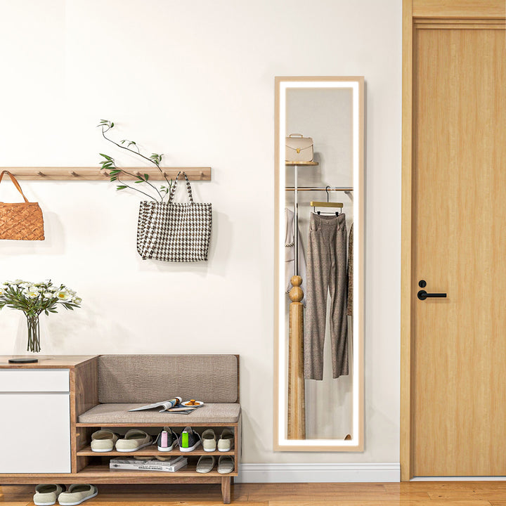 Led spejl i fuld længde, 40 x 160 cm, touch-betjening, dæmpbar, 3 farver, eg