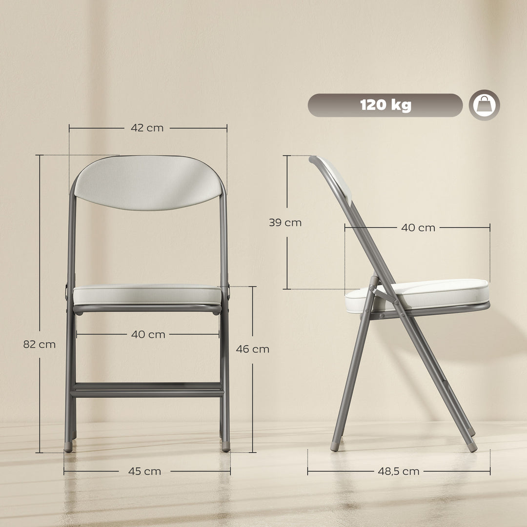 Sæt med 4 polstrede klapstole, klappelige stole med fløjlsbetræk, ryglæn, metalstel, cremehvid