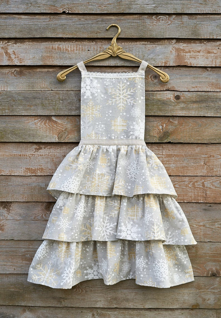 Vintermotiv dameforklæde med snefnug-print, bomuld-poly blanding | TeaLurex Oro