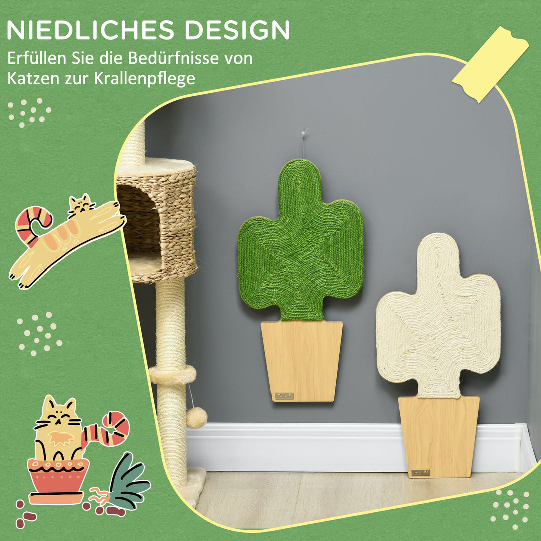 Sæt med 2 kradsetræer, kaktusdesign, vægmonteret, 30 cm x 60 cm, eg + hvid + grøn