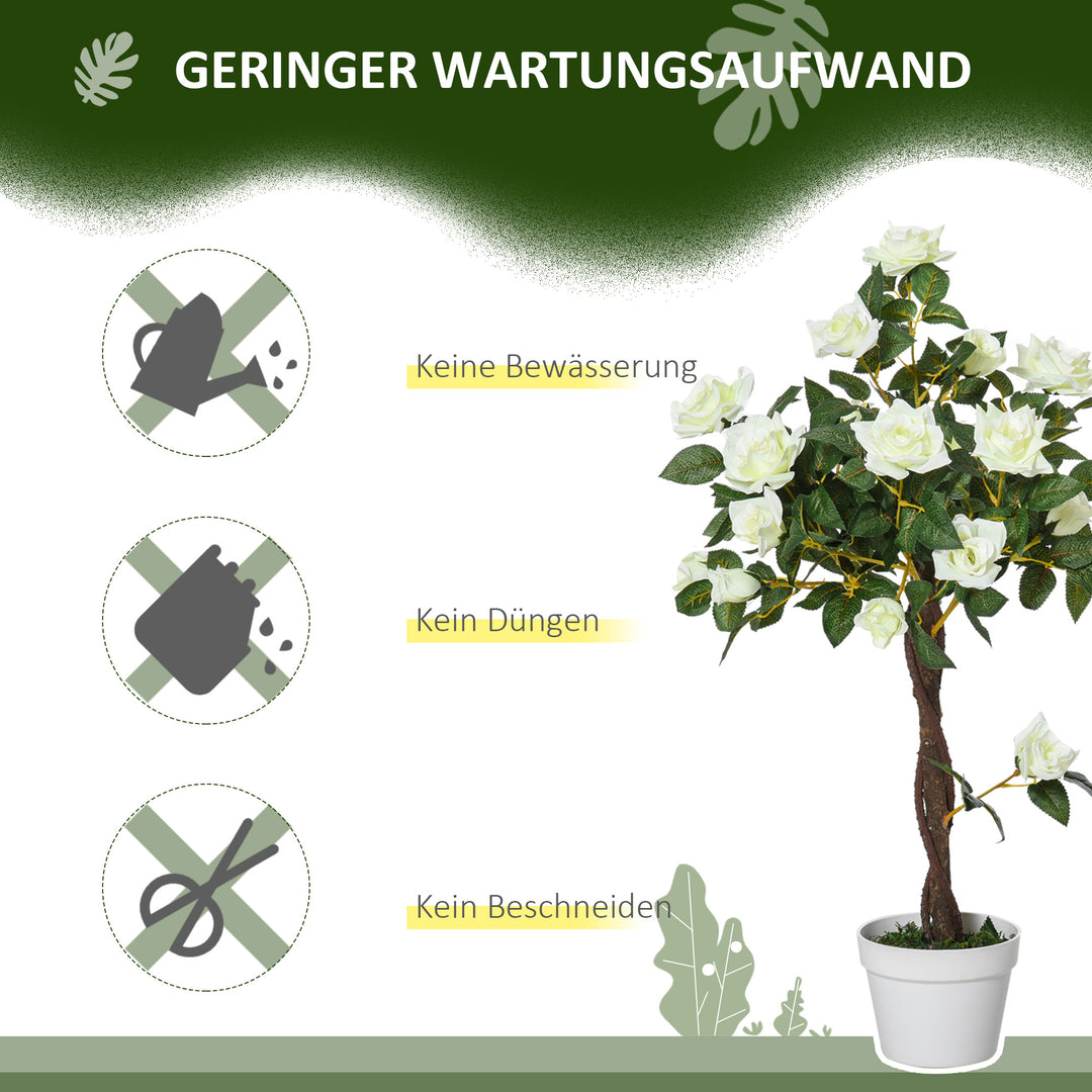 Kunstigt træ i solen, kunstig plante i cementpotte, kunstig plante