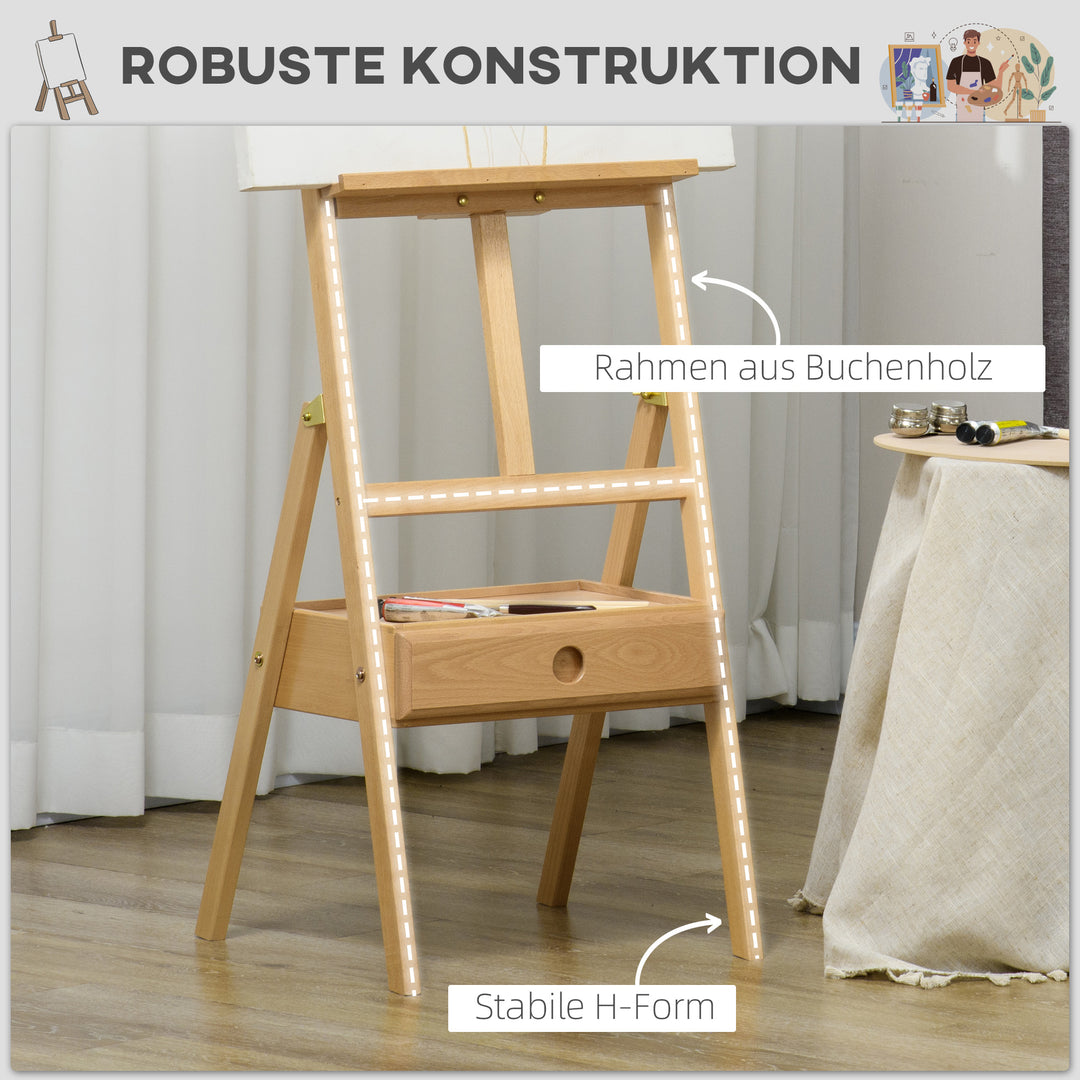 Staffeli, kunstnerstaffeli, højdejusterbart, 1 skuffe, natur + sort